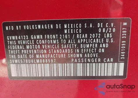 2020 Volkswagen Jetta 1.4T Sel from USA, damaged, VIN 3VWE57BU6LM088597